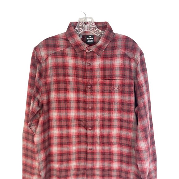 Under Armour Button Front Shirt Mens Medium Red Plaid - Picture 4 of 9